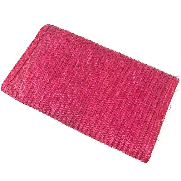 Fuschia Large Straw Flap Clutch - Picture 2 of 7